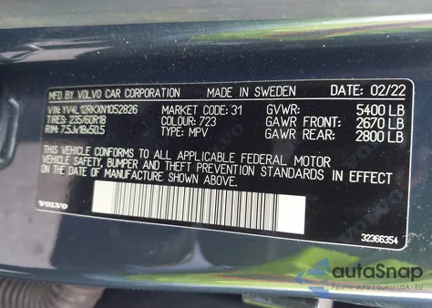 2022 Volvo Xc60 B5 Momentum from USA, damaged, VIN YV4L12RKXN1052826